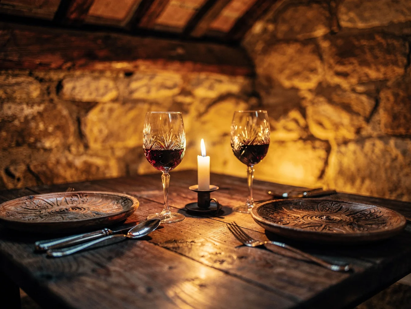 Warm candlelit dining room atmosphere