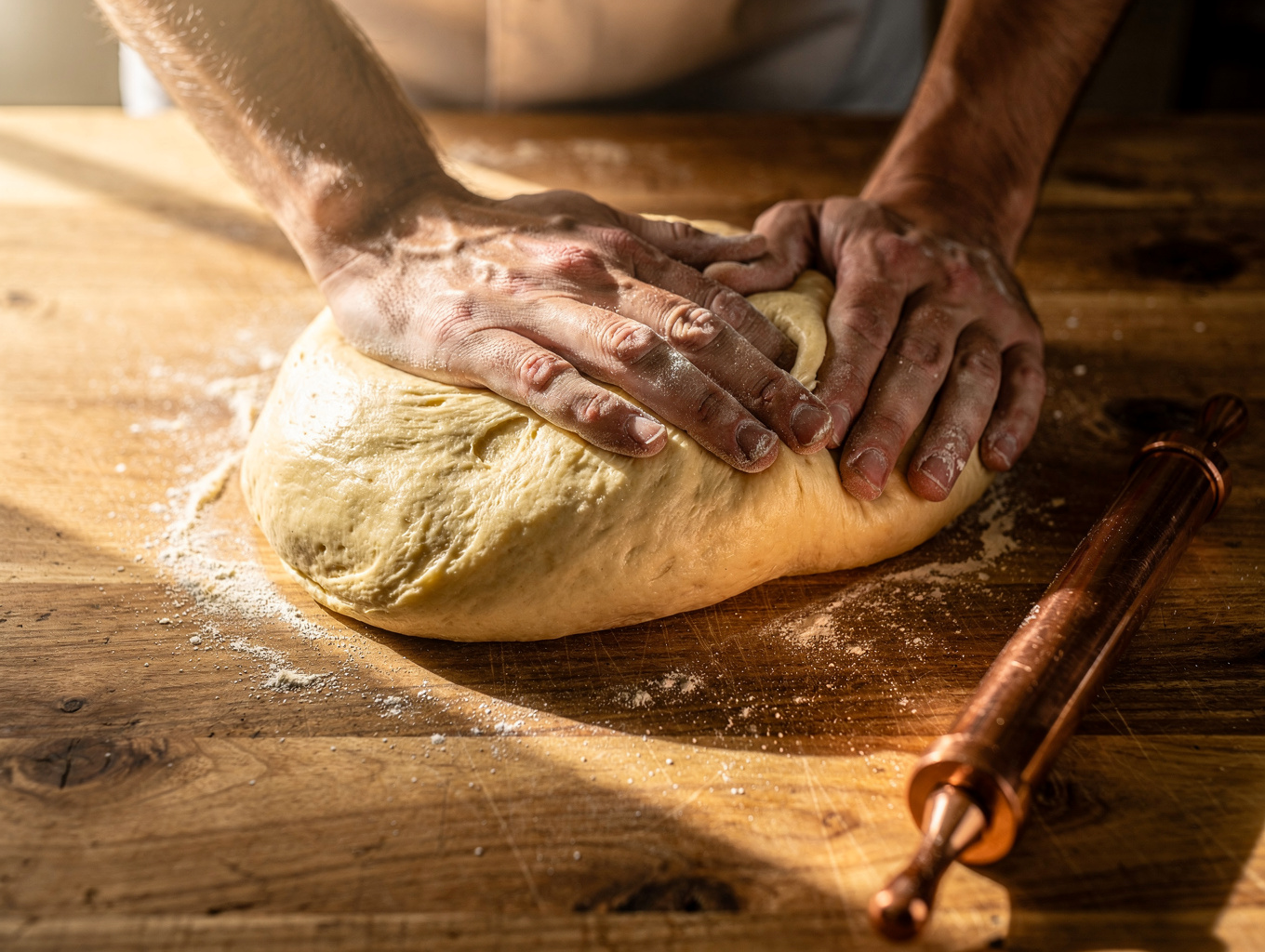 Fresh pasta being prepared on a marble surface